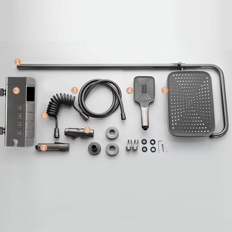 "Hyshin 8099 digital shower panel with brass finish and LED display"