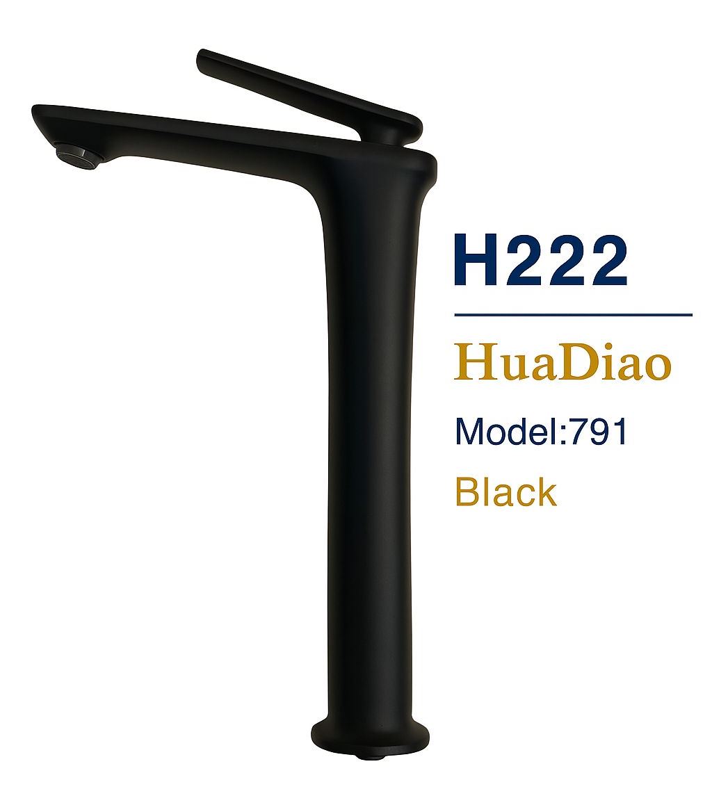 شیر روشویی پایه بلند هوادیائو مدل 791 کروم براق برای سینک‌های کاسه‌ای.